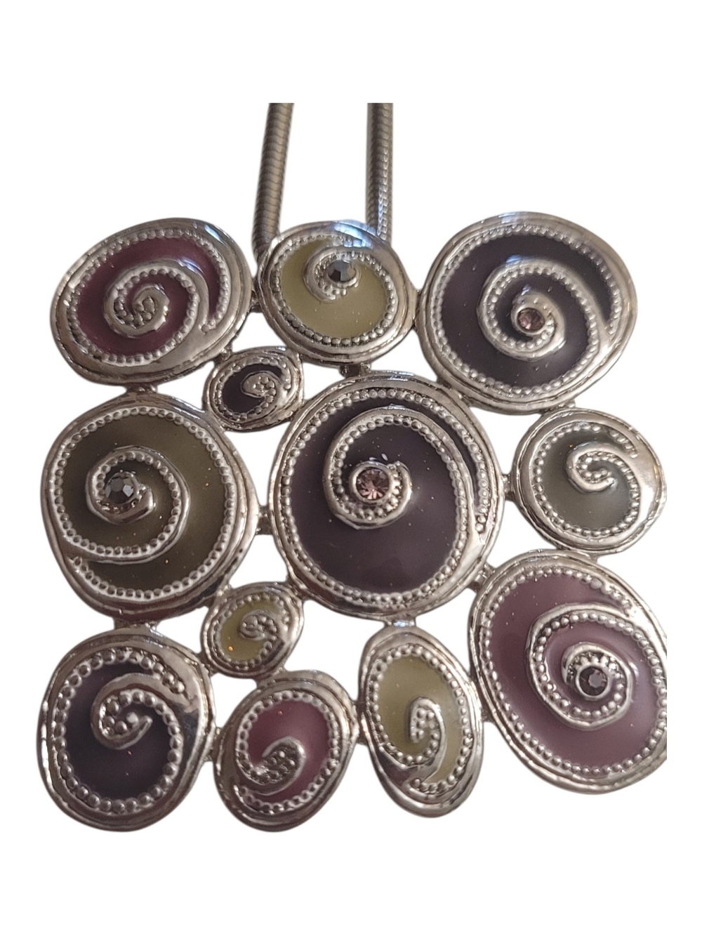🥳4/$25!🥳 Silver Spiral Cluster Necklace with Purple and Cream Accents